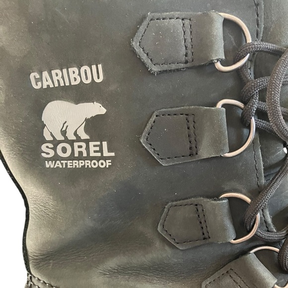 Sorel HD Nubuck Waterproof Caribou Boots Black and Tusk Mens 9 - Picture 7 of 13
